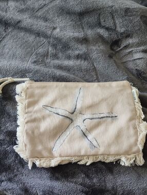 Rae Dunn Cream Starfish Fringe Cosmetic Bag